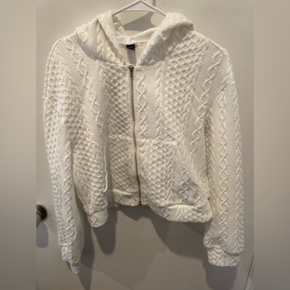 White Shein Zip up sweatshirt with hood